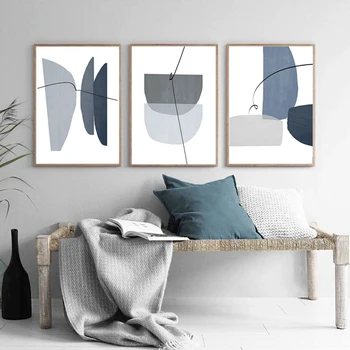 

Blue Gray Geometric Abstract Painting Art Posters and Prints Mid Century Modern Wall Art Canvas Print Pictures Living Room Decor