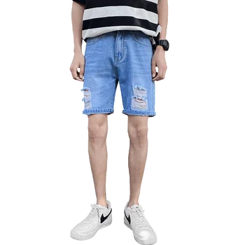

Summer Men's Jeans Fashion Stretch Short Jeans Fashion Casual Blue Slim Fit Distressed Denim Shorts Men Streetwear