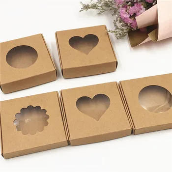 

50Pcs Kraft Paper Cardboard Handmade Gift Boxes With Transparent PVC Window For Displays Product Packing Boxes Small Gift Boxes