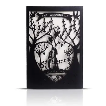 

KAZIPA 25PCS Laser Cut Printable Wedding Black Love Tree Invitation Set for Engagement Wedding Bride Anniversary