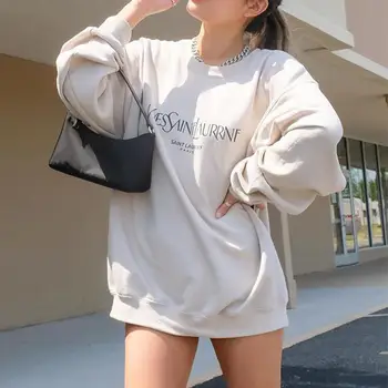 

Solid Loose Oversize Letter Print Girls Women Sweatshirt 2020 Autumn New Brand Fashion Long Sleeve Pullovers Drop-shoulder Tops