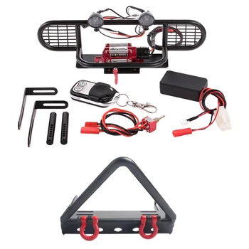 

2 Set Bumper Metal with Winch 2 LED Light Remote Controller Receiver for Traxxas TRX-4 TRX4 D90, D110 Parts & CC01 Upgrade Parts