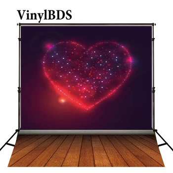

VinylBDS Wooden Flooring Background Backdrop Photography Red Lighting Love Heart Shape Romantic Backgrounds For Photo Studio