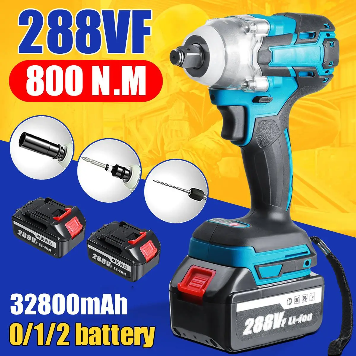 New 32800mah 288vf Brushless Electric Impact Wrench 1/2 Lithiumion