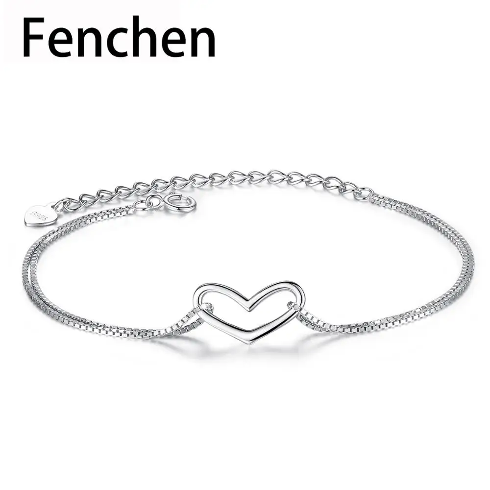 

Fenchen Love Charm Bracelets Simple Delicate Sterling Silver 925 Women Wedding Heart Bracelet for Women Fine Jewelry Gifts AB017
