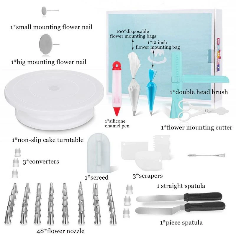 

Hot New 164Pcs Diy Multi-Function Cake Decorating Kit Cake Turntable Set Pastry Tube Fondant Tool Cake Kitchen Dessert Tools