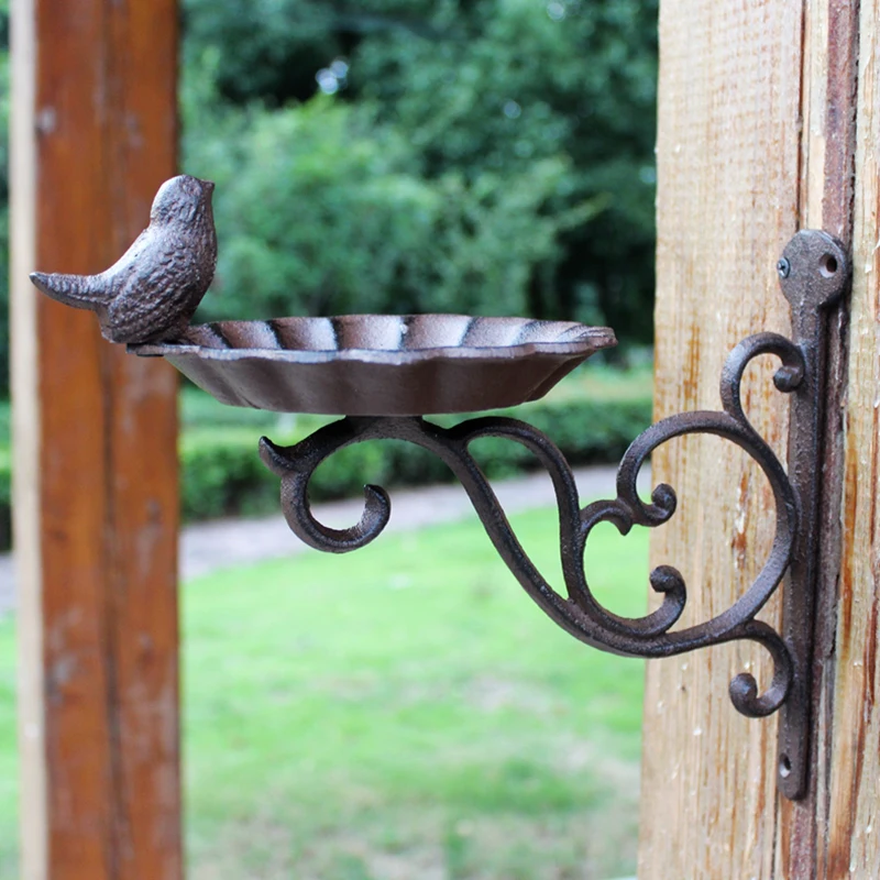 Wall Mount Cast Iron Bird Bath Or Feeder Rust Brown Color Bird