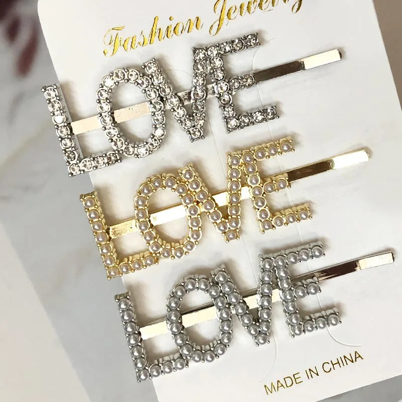 2019 модная заколка для волос с надписью LOVE стразы жемчужное покрытие из сплава