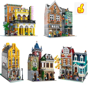 

MOC City Streetview Series The Brickstive Bike Shop Street Shoes Cafe Model Building Blocks Bricks Kid Toys Gifts Christmas gift