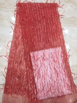 

embroidery African french tassel lace tulle fabric lovely Nigerian Ghana national sewing evening gown dress high quality Ki202