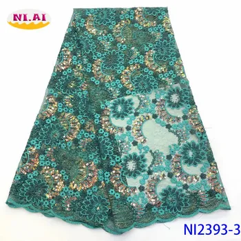 

NIAI French Net Sequins Lace Fabric Latest African Lace Fabric 2019 High Quality Embroidery Mesh Tulle Lace Material NI2393-3