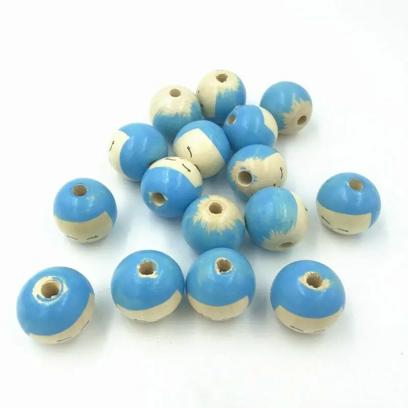 DIY 10PCS Natural Wood Beaded Dolls Smile Round Beads For Baby Pacifier Chain Crafts Bead Diameter 25mm Hole Diameter 5mm