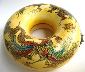 

Exquisito cuero chino, madera y cobre dragón y Fénix caja de joyería favorable