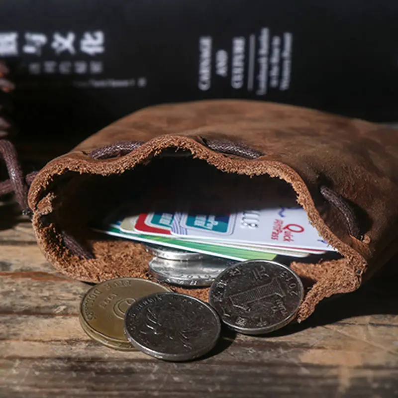 Vintage Coin Purse Men Women Genuine Leather Casual Small Coin Wallet Hard Leather Money Pocket Drawstring Storage Bag NUPUGOO - Image 6