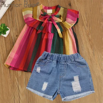 

Humor Bear Baby Girls Clothes 2020 Summer New Children Clothse Baby Girls multicolor Coat+Shorts Suit Toddler Girls Clothing