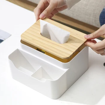 

Tissue Box Wooden Cover Home Multifunction Paper Napkin Toilet Tissue Box Bamboo Organizer Case Remote Control Holder Tissue Box