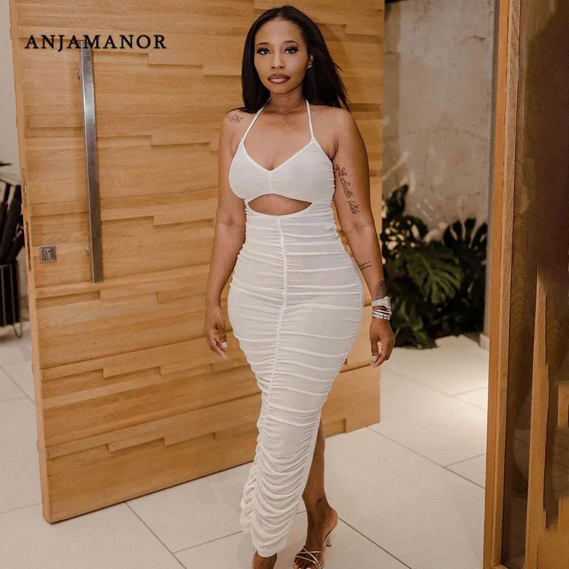 ANJAMANOR Sexy White Bodycon Dresses 
