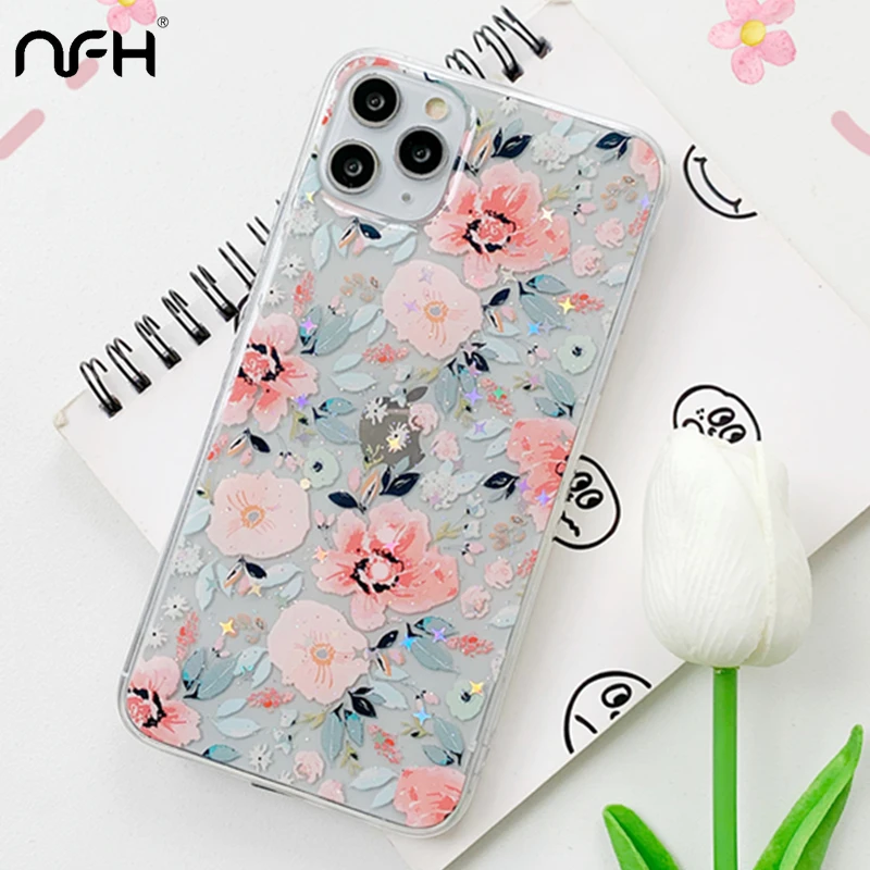 Luxury Dry Flower Glitter Silicone Case For iPhone XR XS Max 11 Pro Max SE2 Bling Star Transparent Cover On iPhon 6 6S 7 8 Plus Luxury Dry Flower Glitter Silicone Case For iPhone XR XS Max 11 Pro Max SE2 Bling Star Transparent Cover On iPhon 6 6S 7 8 Plus