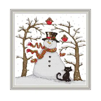 

Joy Sunday Snowman Cross Stitch Patterns Embroidery Kit 14CT Printed Fabric DIY Cartoon Handmade Needlework Set 11CT White Cloth
