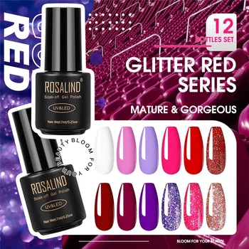 

ROSALIND 12Pcs/Set Gel Nail Polish Set for Nails 7ML UV Pure Colors Set Semi Permanent Nails Art for Manicure Set Gel Varnish