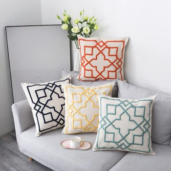 

Cushion Cover Decorative Pillow Case Modern Luxury Simple 3D Geometric Linen Thread Embroidery Sofa Chair Coussin Decor