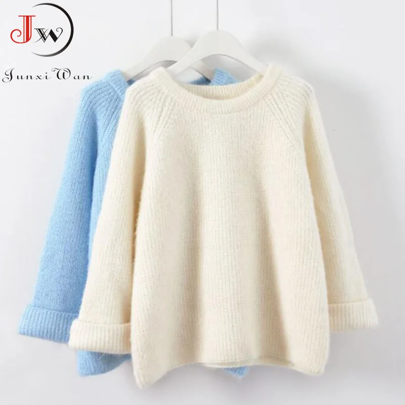 

New 2019 Autumn Women Knitted Sweaters Jumpers Candy Color Sweet Chic Short Sweater Casual Solid Pull Femme Roupas femininas