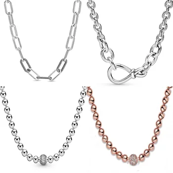 

Real Me Link Snake Chain Chunky Infinity Knot Rose Beads Sliding 925 Sterling Silver Necklace For Fine Bead Charm DIY Jewelry