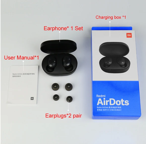 Оригинальные Xiaomi Redmi Airdots беспроводные Bluetooth наушники-капельки со стерео басом Bluetooth 5,0 TWS с микрофоном Handsfree AI control