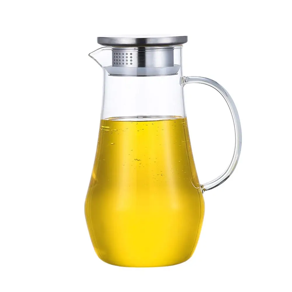 B1400ml Стеклянный кувшин для воды с высокой термостойкостью с ручкой, утолщенный кувшин для домашнего использования в офисе - Цвет: B1400ml