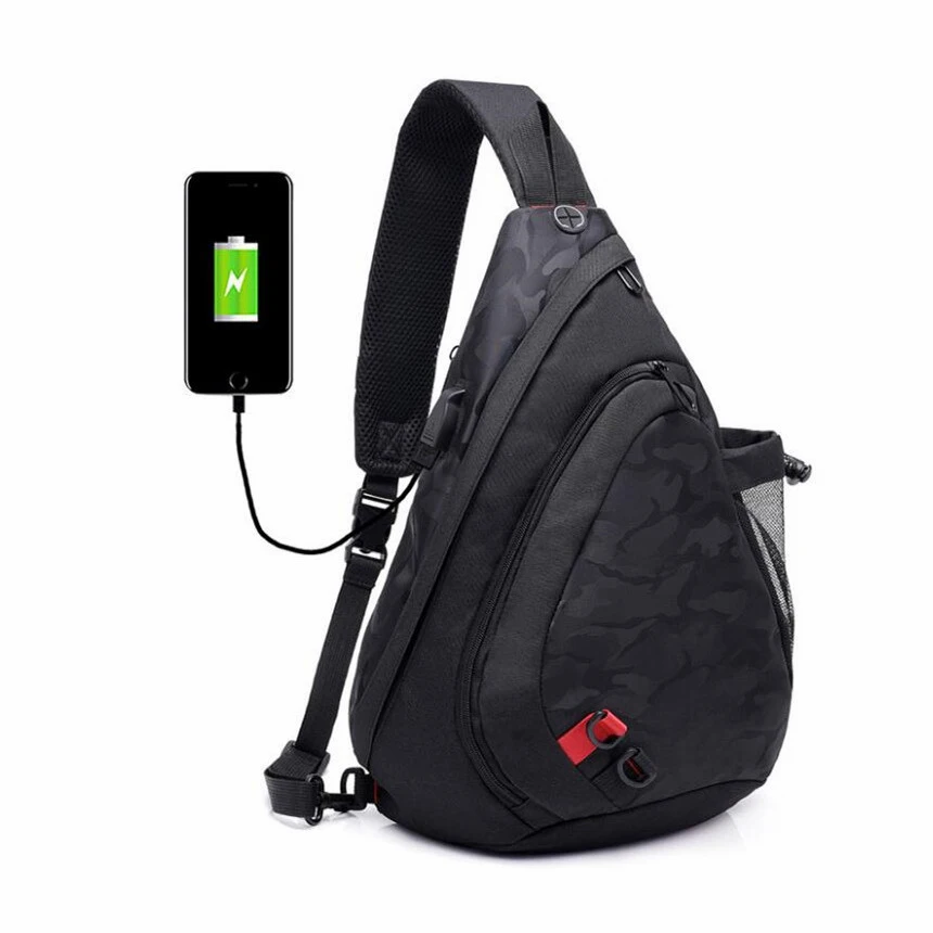 DINGXINYIZU, водонепроницаемая мужская сумка через плечо, зарядка через usb, черный камуфляж, слинг, грудь, сумка, сумки на плечо для мужчин, рюкзак, рюкзак - Цвет: Black