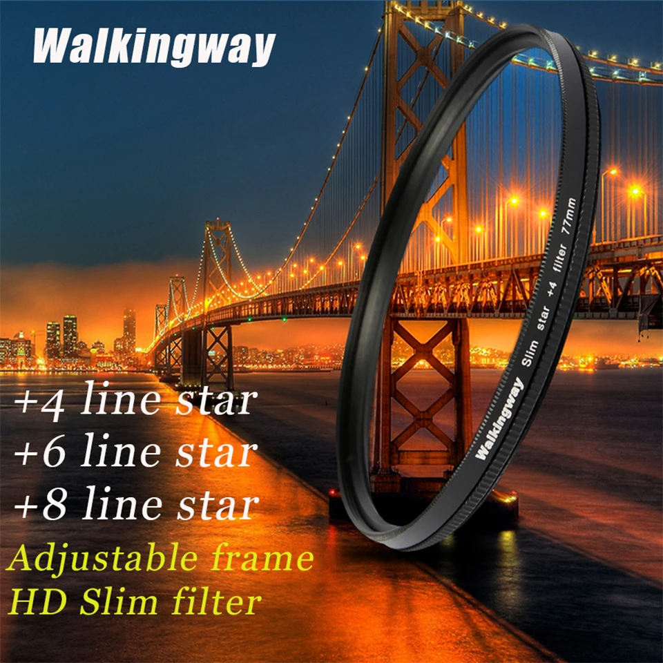 Walkingway Звездный фильтр для объектива 52 мм 62 67 72 77 82 камеры DSLR sony/canon/nikon