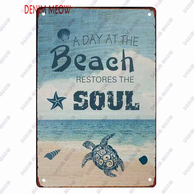 Beach Metal Sign Tin Vintage Summer Beach Plates Relax Metal Wall Sign Pool Tiki Bar Pub Seaside Ocean Happy Place Decoor WY161 9