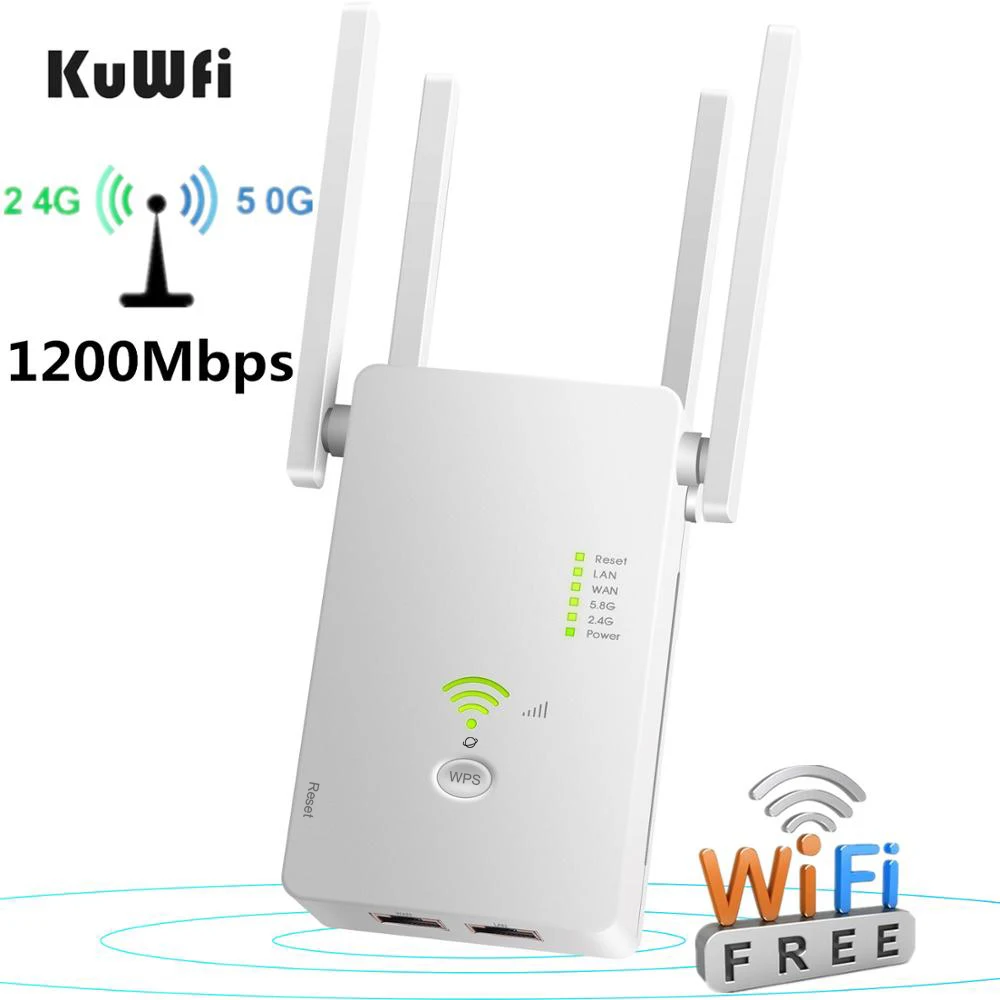 best wireless router for home KuWFi 1200Mbps Wifi Repeater Dual Band Wireless 2.4G / 5G Wifi Extender AP Router Wifi Signal Amplifier With 4pcs Antennas wifi signal booster for garden