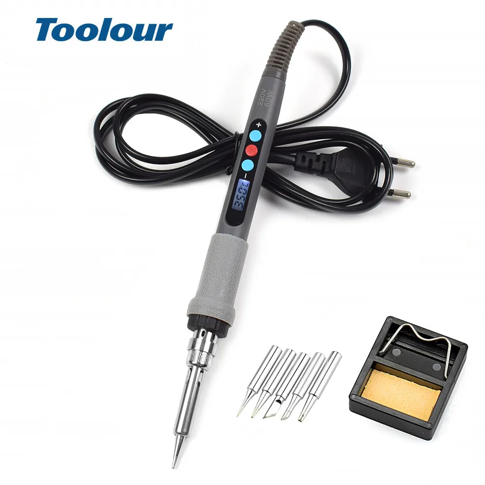 

Toolour EU/US 110V/220V 60W/90W Adjusting Temperature Electric Soldering Iron Welding Tool Set with 5 Iron Tips Soldering Stand