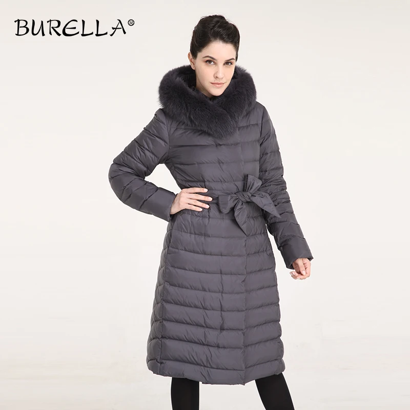 Женская куртка из натурального Лисьего меха BURELLA однотонная хлопковая до колена