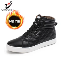 VESONAL/ модные кожаные высокие мужские Ботинки Зимняя обувь меховая плюшевая Классическая Зимняя Теплая мужская повседневная обувь кроссовки обувь