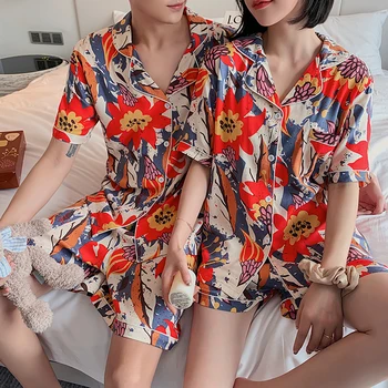 

Luxury pajamas suit cotton pajamas suit couple pajamas family pajamas lover pajamas men and women Short Sleeve casual home wear