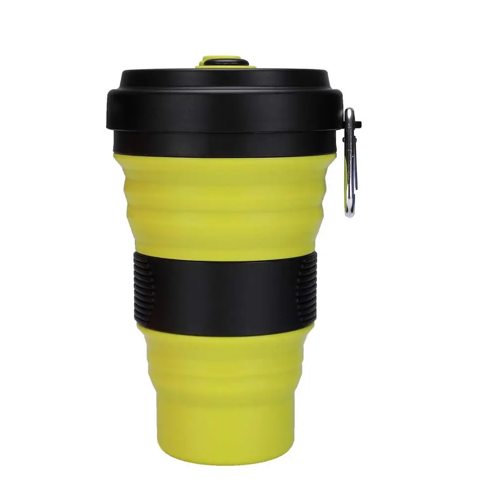 BlackYellow Складная кофейная чашка с соломенными крышками 550 мл Складная кружка герметичная без бисфенола эко многоразовая портативная бутылка для воды дорожная чашка черная - Цвет: BlackYellow