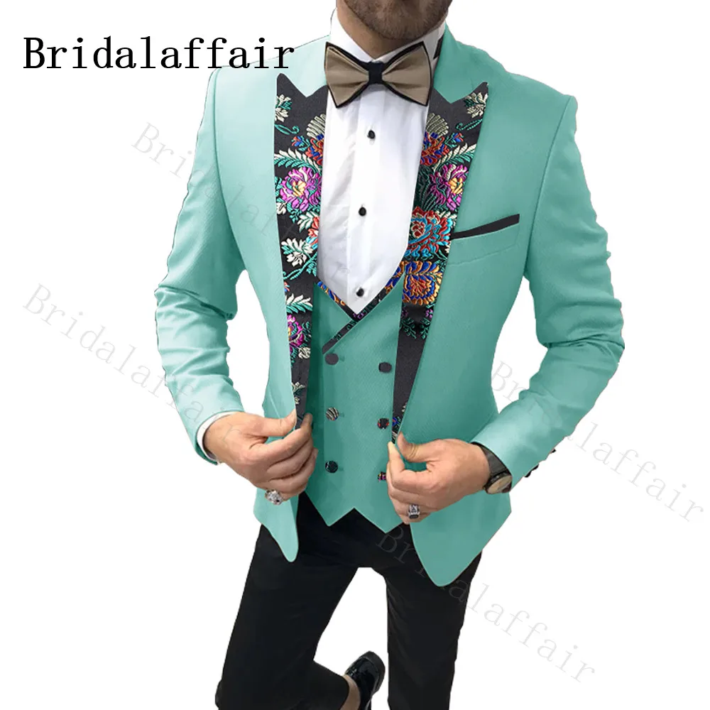 Bridalaffair Turquoise Men Suits 2020 Mix&Macth Style Luxury Jacquard