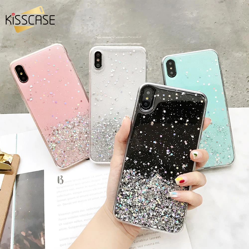 KISS чехол эпоксидные блестки для телефона iphone X XS MAX XR глянцевый Блестящий Мягкий