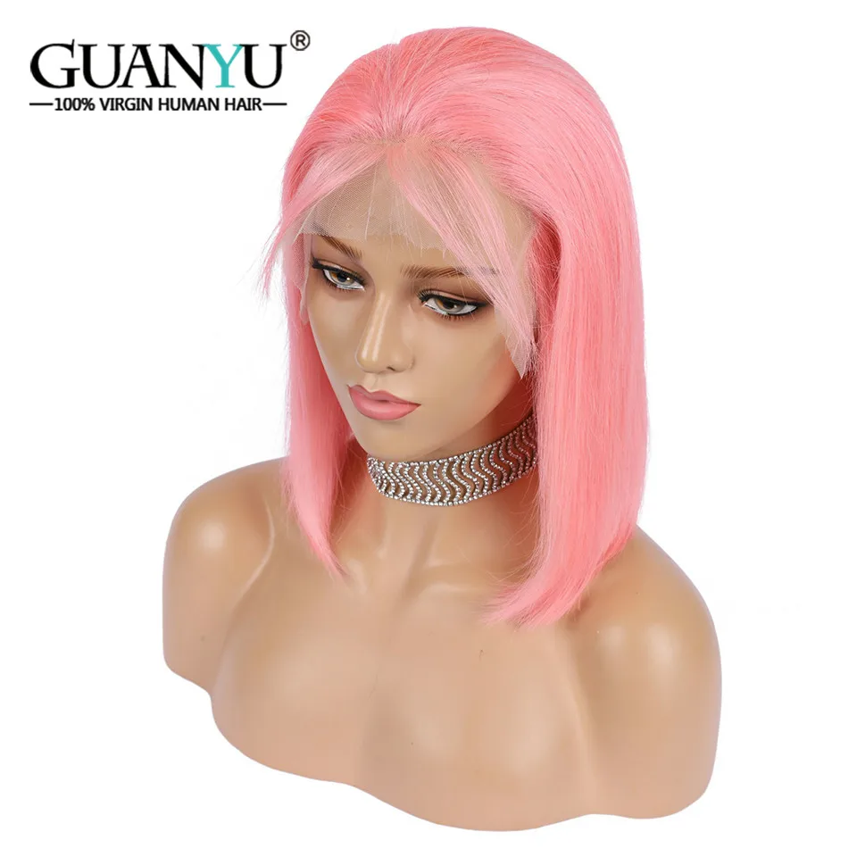 Comprar Pelucas delanteras de encaje de Bob Rosa cabello humano 13X4 Pre desplumado 613 pelucas de Bob corto de color azul rojo gris verde Ombre para mujeres negras Remy