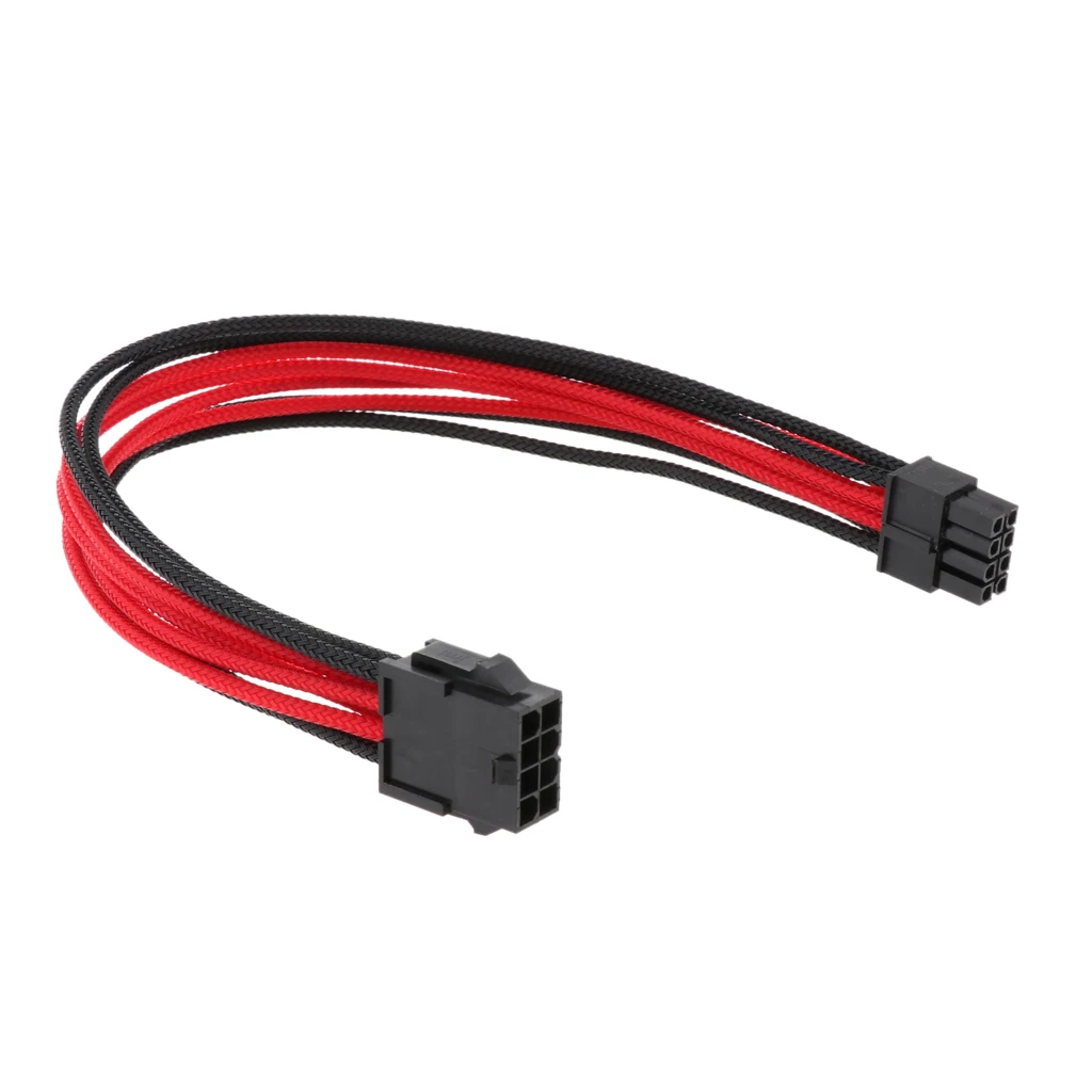 CPU 8-Pin Power Supply Extension Cable Lead ATX PSU Male to Female Cord Black Red Sleeved  30cm