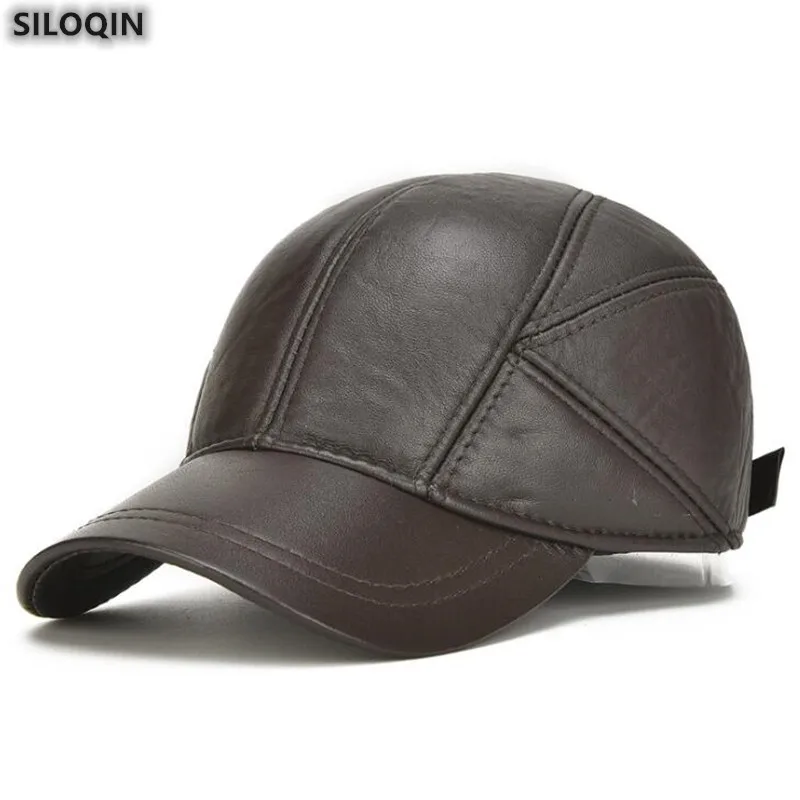 SILOQIN Новая Осенняя зимняя модная кепка для защиты ушей, бейсболка для мужчин из овчины, сохраняющая тепло, регулируемый размер, шапка из натуральной кожи