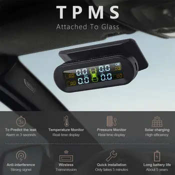 

Universal Car TPMS with 4 External Sensor Solar Power Tire Pressure Alarm Auto TPMS Portable Wireless