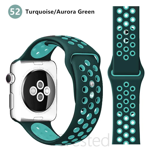 Silicone Strap For apple Watch band 44mm 40mm 45mm 41mm 40 44 mm Breathable Accessories watchband bracelet iWatch 3 4 5 se 6 7 Turquoise Green 50