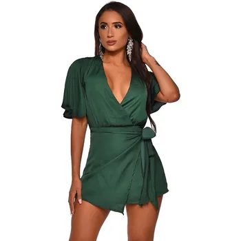 

2020 Summer Short Jumpsuits Overalls for Women V-neck Short Sleeve Backless Casual Playsuit Beach Wear Sexy Romper Moda Feminina