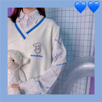 

2020 women casual loose sweater vest sleeveless v neck knitted cashmere vests girls lovely jumper tops gilet chaleco waistcoat