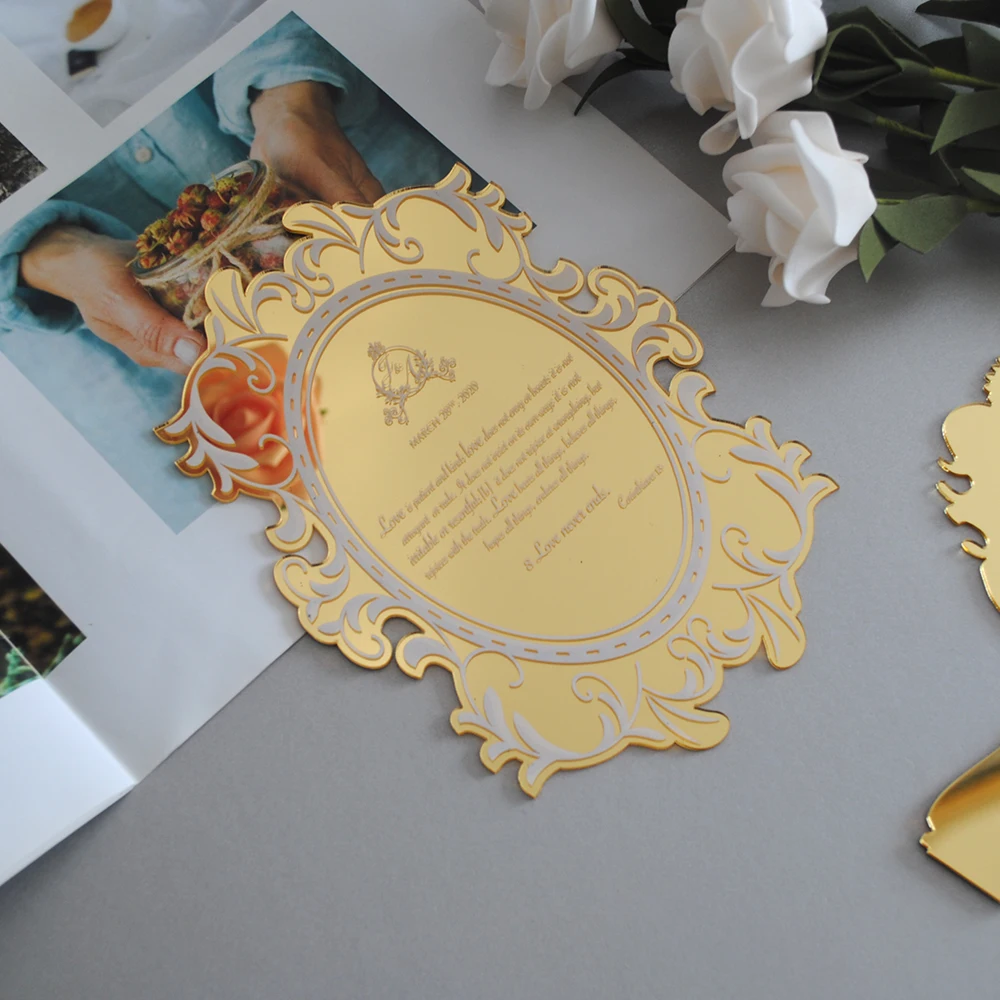 Classic Elegant Simple Rose Gold Mirror Acrylic Wedding Invitation With White Lnk.