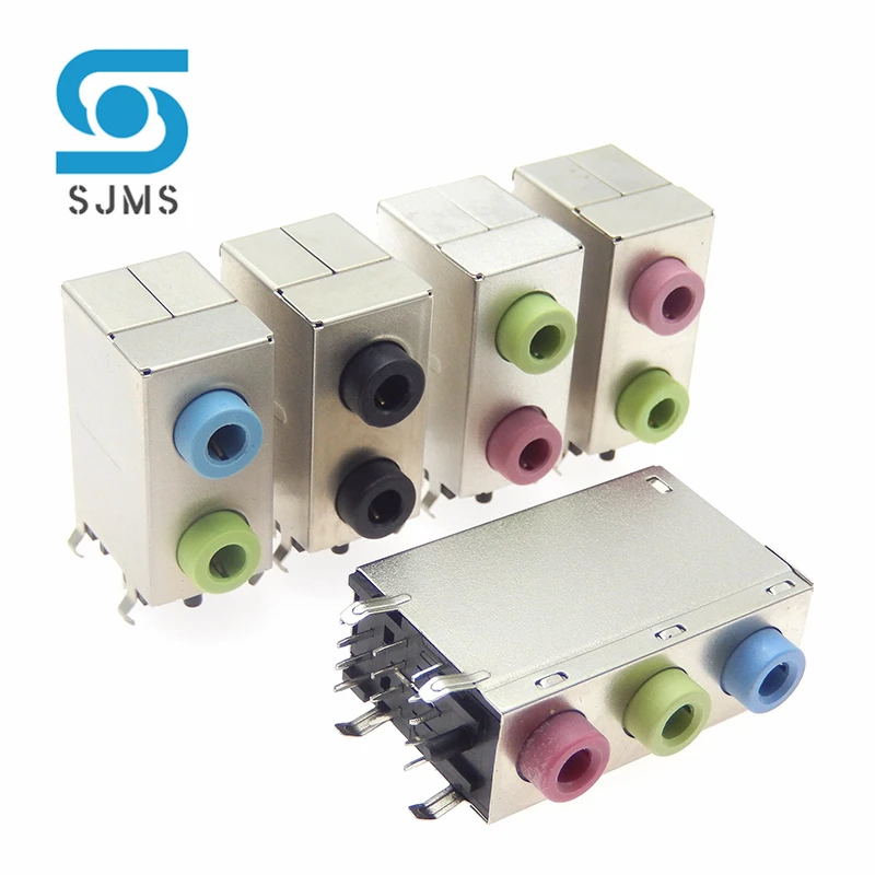 1Pcs PJ306E Headphone Jack 3.5mm 2P 3P red + green + Blue Desktop