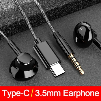 

Heavy Bass type C earphones for Samsung For Xiaomi Redmi 3.5mm Jack In Ear ear phone Headset Mic Volume control TypeC Earphone